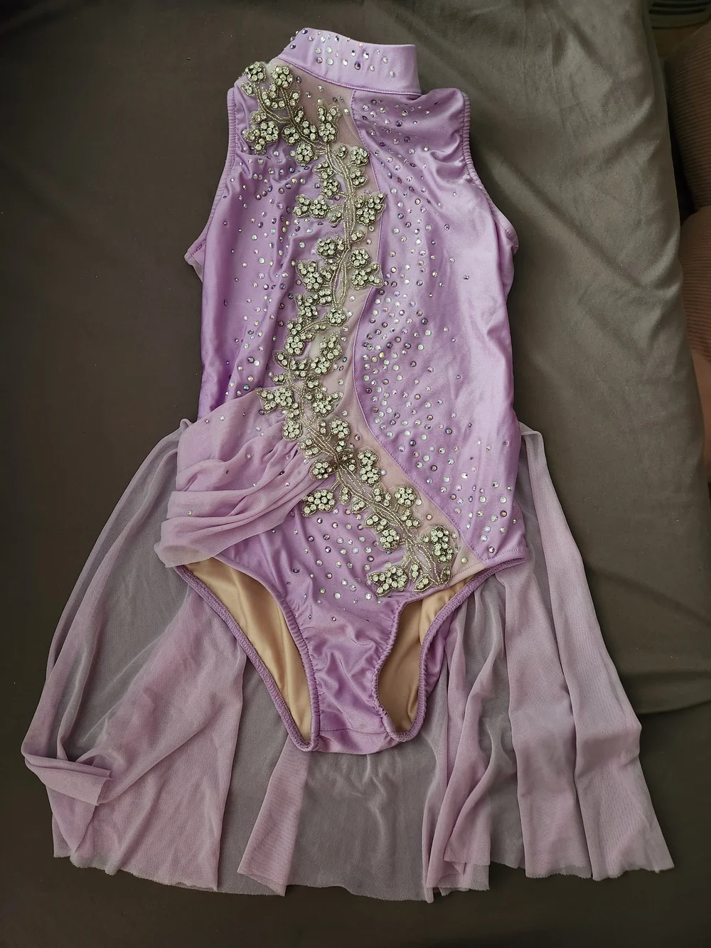 Lilac Gem Embellished Kids One-Piece Dance Costume